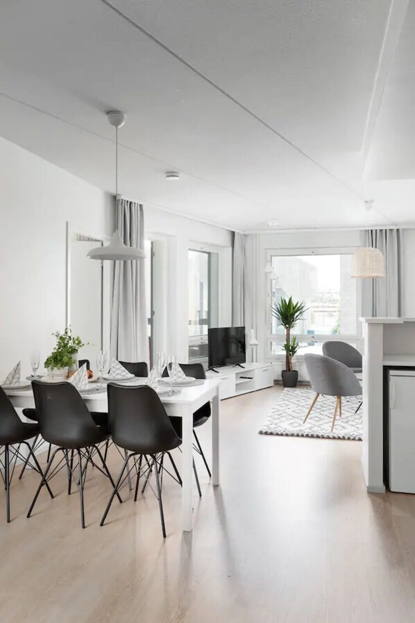 Beautiful open plan living room, kitchen and dining area.