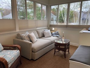 Brand new comfortable sofa in the three season room