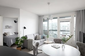 Open plan living room and dining area.