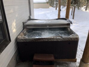Winchester lodge comes equipped with a hot tub perfect for those cold days.