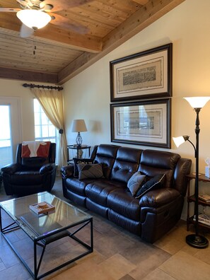 Comfy leather recliner and reclining sofa.