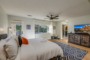 Master Bedroom with King Bed, 45" Smart TV, Access to the Backyard and a Private Bath