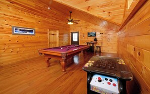 Pool Table, Arcade Games, and Flat Screen TV in the Indoor Game Room