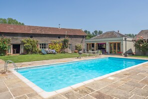 Rose and Court Barn, Stoke by Layland: Rose Barn overlooks the swimming pool