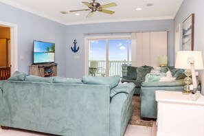 Beachfront Living Room with TV