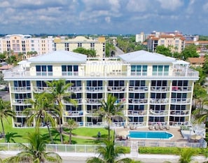 View of The Ocean Club building from the beach.+