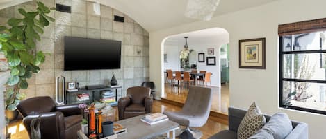 Living room, dining room, kitchen open floorplan. 