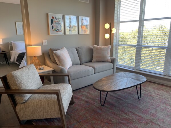 You'll love the designer decor and Arhaus furniture in this apartment!