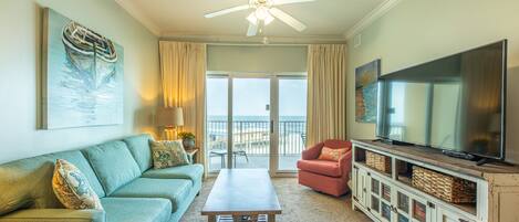 Living Room with balcony overlooking the beach