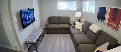 Very comfortable couches that can be used as a bed. Home includes Comcast Cable.