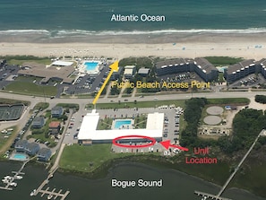 Unit faces the Bogue Sound. Atlantic Beach is right across the street.