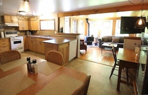 Kitchen, dining area and sunroom 