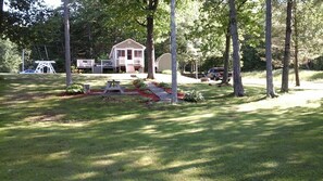 View of the cabin from the lake. 