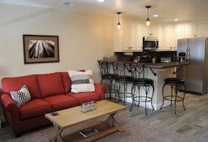 Fold out couch
Counter seating