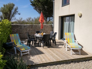 Furniture, Outdoor Furniture, Chair, Table, Outdoor Table, Shade, Garden, Umbrella, Landscaping, Kitchen & Dining Room Table