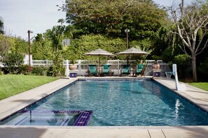60ft by 20ft heated pool with heated large spa