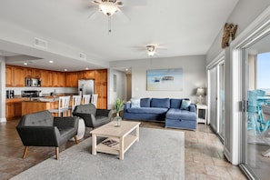 More views of the living area with a sleeper sofa.