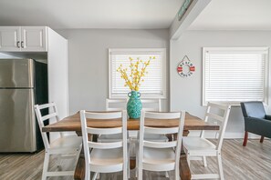 Dining area with live edge dining table. Seats 6
