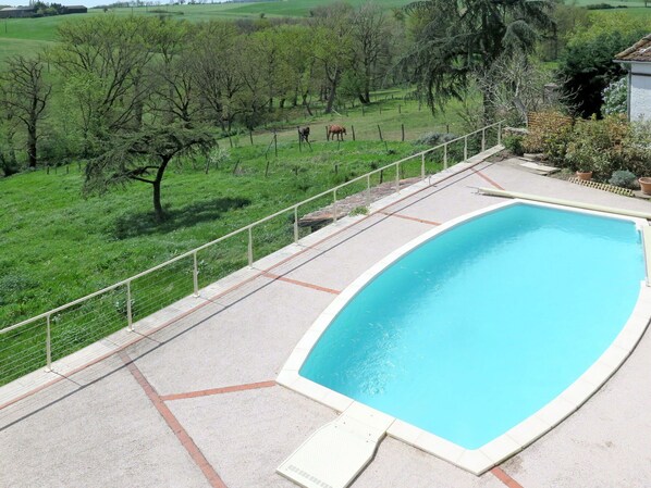 Water, Plant, Tree, Swimming Pool, Table, Building, Rectangle, Outdoor Furniture, Chair, Shade