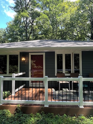 Front entrance and newly built deck