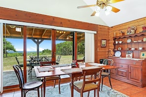 Dining table with views of the back yard