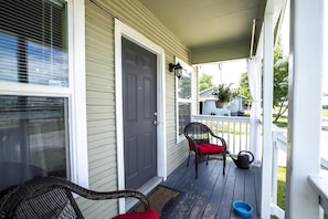 Front porch looks into sunset