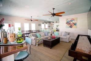 Spacious living room and shuffleboard