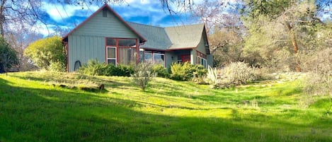  Looking up at the house from across the glen 