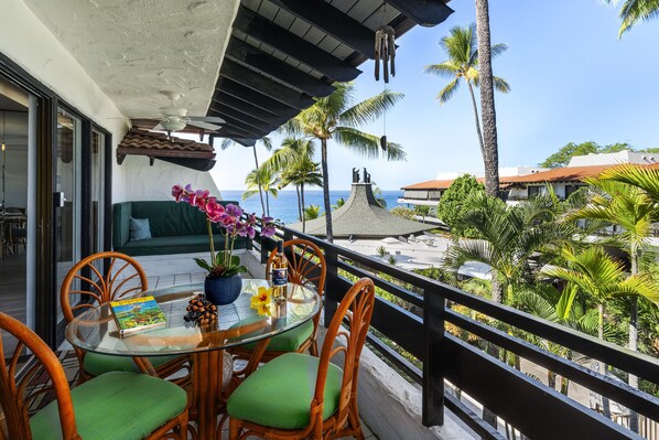 Lanai With View at our Kona Condo Rental Oceanfront