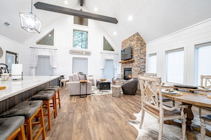 The open concept living room and kitchen!