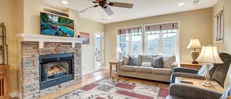 Living Room--- Cozy Fireplace, Large TV, View 