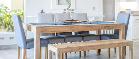 Stylish yet comfortable dining table seats 8.