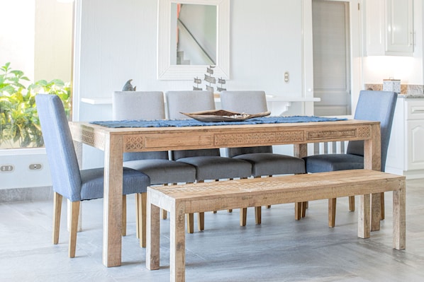 Stylish yet comfortable dining table seats 8.