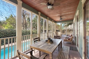 With the screened in porch, enjoy mealtimes outside without worrying about bugs!