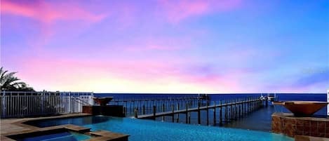 Sunset over Tampa Bay from the infinity saltwater pool