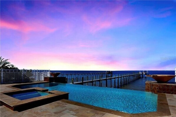 Sunset over Tampa Bay from the infinity saltwater pool