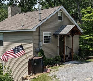 The cabin and parking area