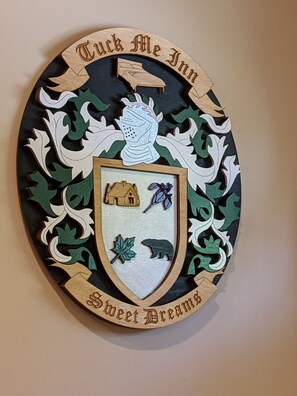 Tuck Me Inn Coat-of-Arms Shield custom made, available from Familycrestsetc.com 