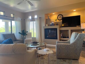 Living room with cozy fireplace