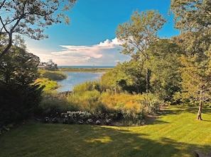 waterside backyard with pool, spa + hydrangeas!