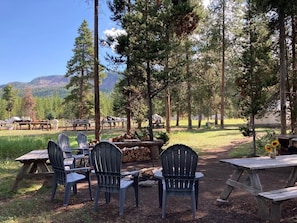 View from the campfire! Beneath the lodge pole pines we have open fire cookouts.