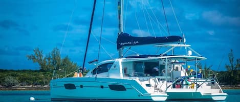 Your luxury sailing catamaran out in the islands
