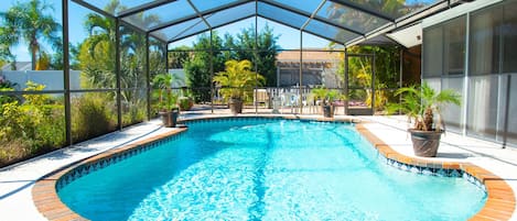 Enclosed Pool and Patio. Swim at own risk, no lifeguard on duty.