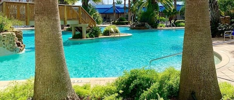 Swim around the Lagoon pool Island and Under the bridge.