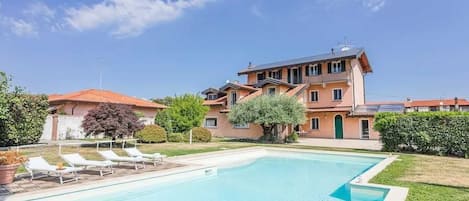 View from pool to house