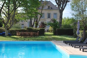 View to the Logis with the 12 x 6 metre heated pool.