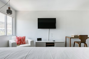 Bedroom entertainment center and desk