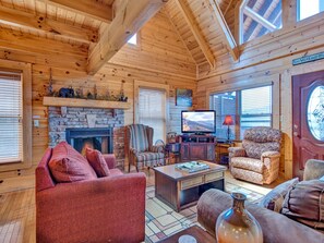 Living Room - Sofa Sleeper, Smart TV + Gas Stone Fireplace