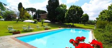 Nuage, L'Eau, Fleur, Ciel, Plante, Propriété, Vert, Piscine, Arbre, Bleu Azur