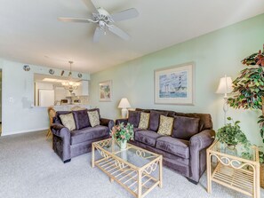 Living Room- Sleeper Sofa + Balcony Access